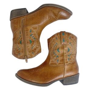 Coconuts by Matisse Bandera Western Boot Cowboy Bootie Brown Teal Size 7.5